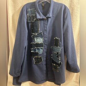 Button up top with denim patch design